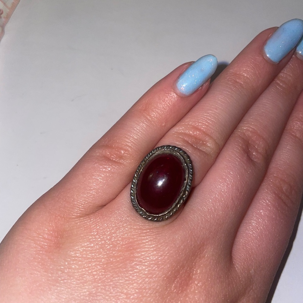 Vintage handmade 925 sterling silver red stone adjustable ring